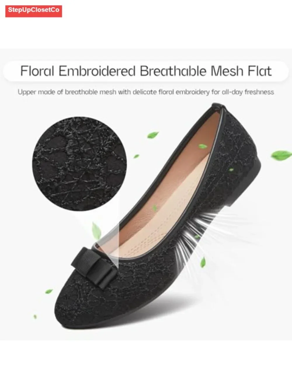 Lace Ballet Flats with Memory Foam Insole - Comfortable Slip On Dress Shoes for